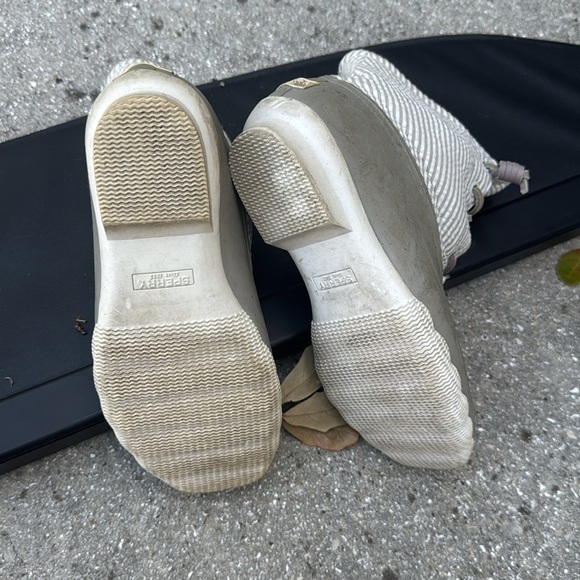 Sperry Saltwater Seersucker Grey Boots Women’s Size 6.5 GUC Side Zipper - Picture 6 of 6